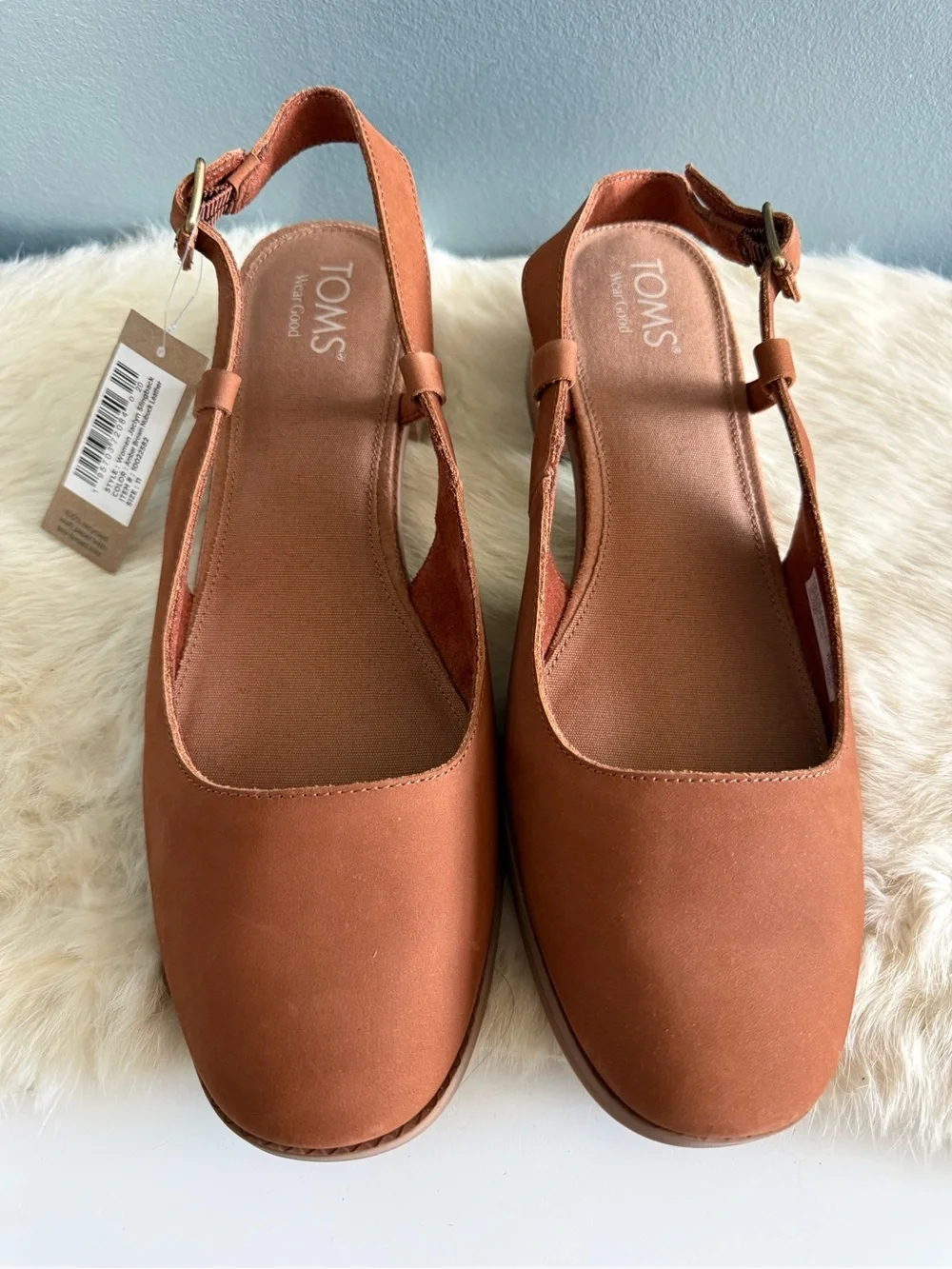 TOMS Women’s Jaclyn Amber Brown Nubuck Leather Slingback Heels